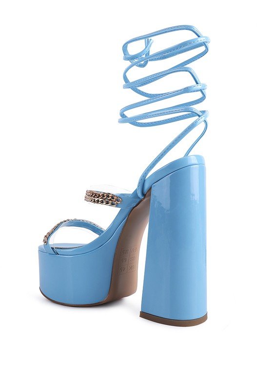 INDULGENCE Metal CHAIN LACE UP CHUNKY SANDALS - Loving It Shop