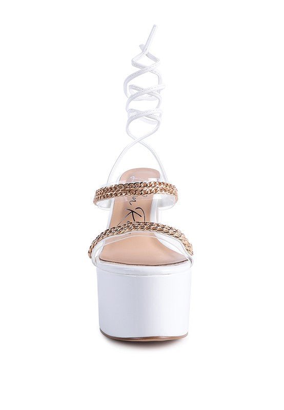 INDULGENCE Metal CHAIN LACE UP CHUNKY SANDALS - Loving It Shop