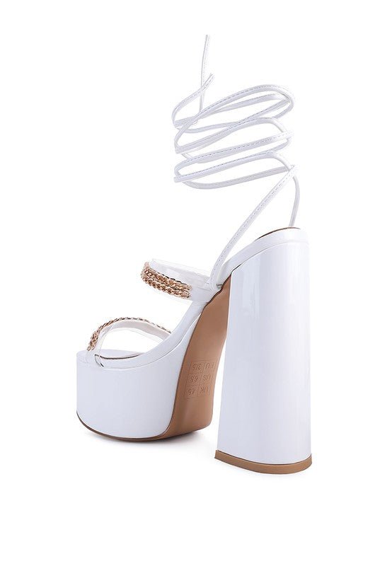 INDULGENCE Metal CHAIN LACE UP CHUNKY SANDALS - Loving It Shop
