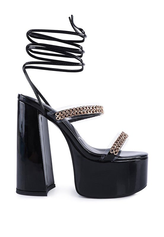 INDULGENCE Metal CHAIN LACE UP CHUNKY SANDALS - Loving It Shop