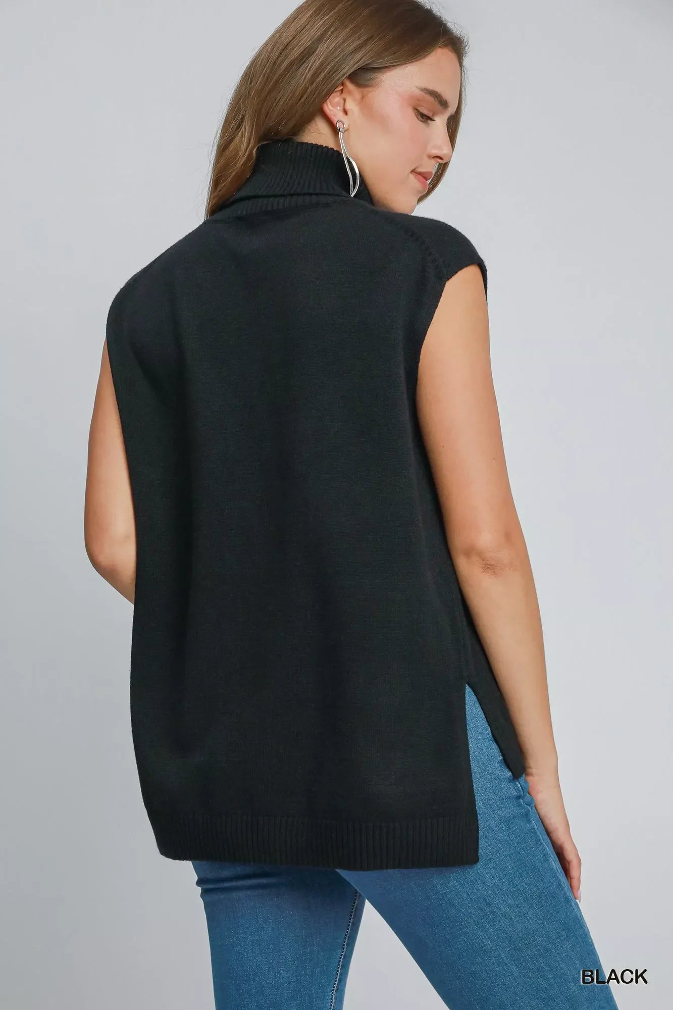 High-Low Turtleneck Sleeveless Sweater Top