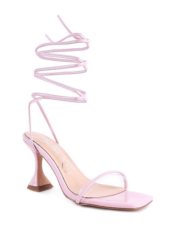 BITEN BERRY SPOOL HEELED LACE UP SANDAL - Loving It Shop