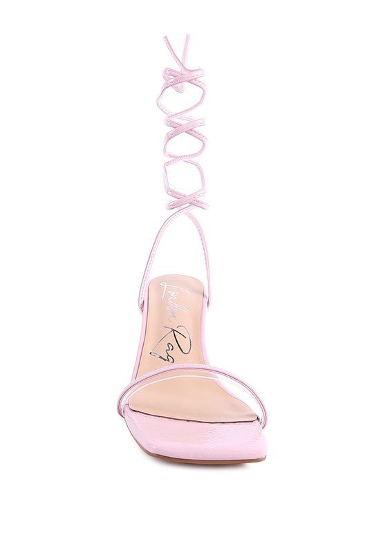 BITEN BERRY SPOOL HEELED LACE UP SANDAL - Loving It Shop