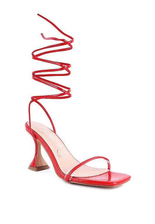 BITEN BERRY SPOOL HEELED LACE UP SANDAL - Loving It Shop