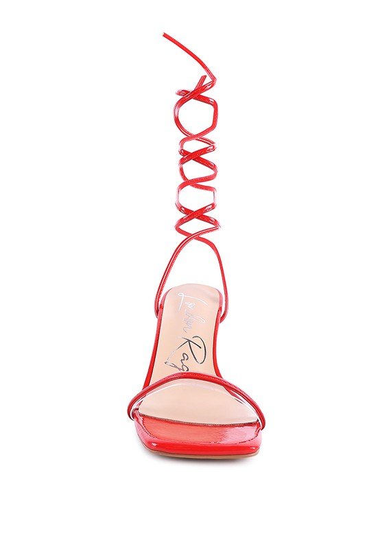 BITEN BERRY SPOOL HEELED LACE UP SANDAL - Loving It Shop