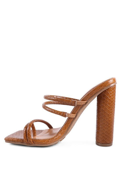 DANDELION HIGH BLOCK HEELED CROC SANDALS - Loving It Shop
