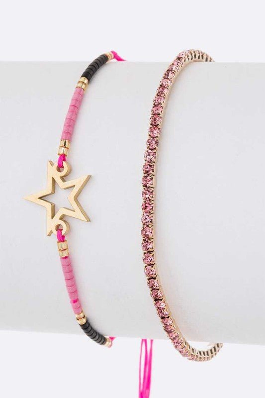 Star Charm String Rhinestone Bracelet Set - Loving It Shop