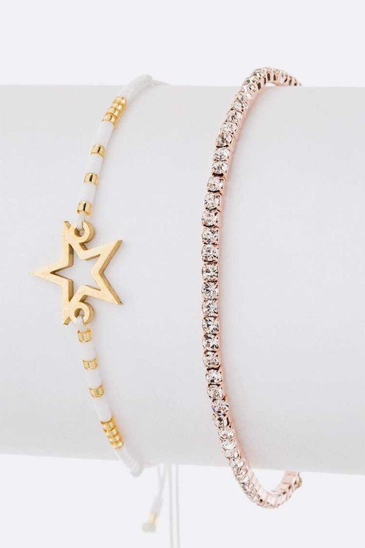 Star Charm String Rhinestone Bracelet Set - Loving It Shop