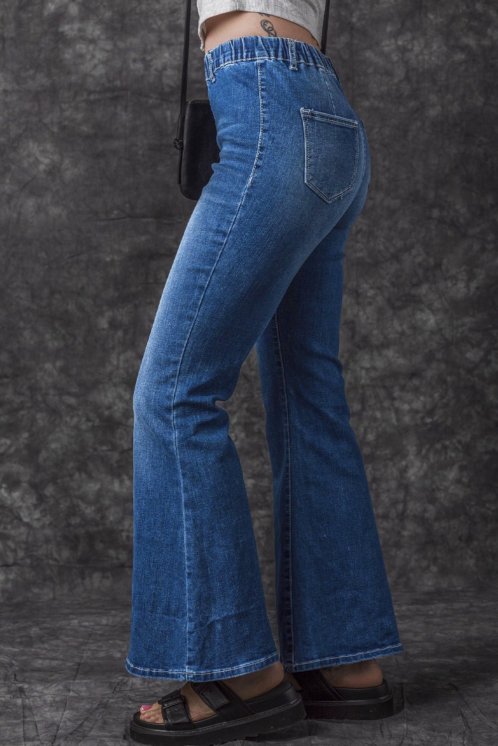 Blue Elastic High Waist Flare Jeans - Loving It Shop