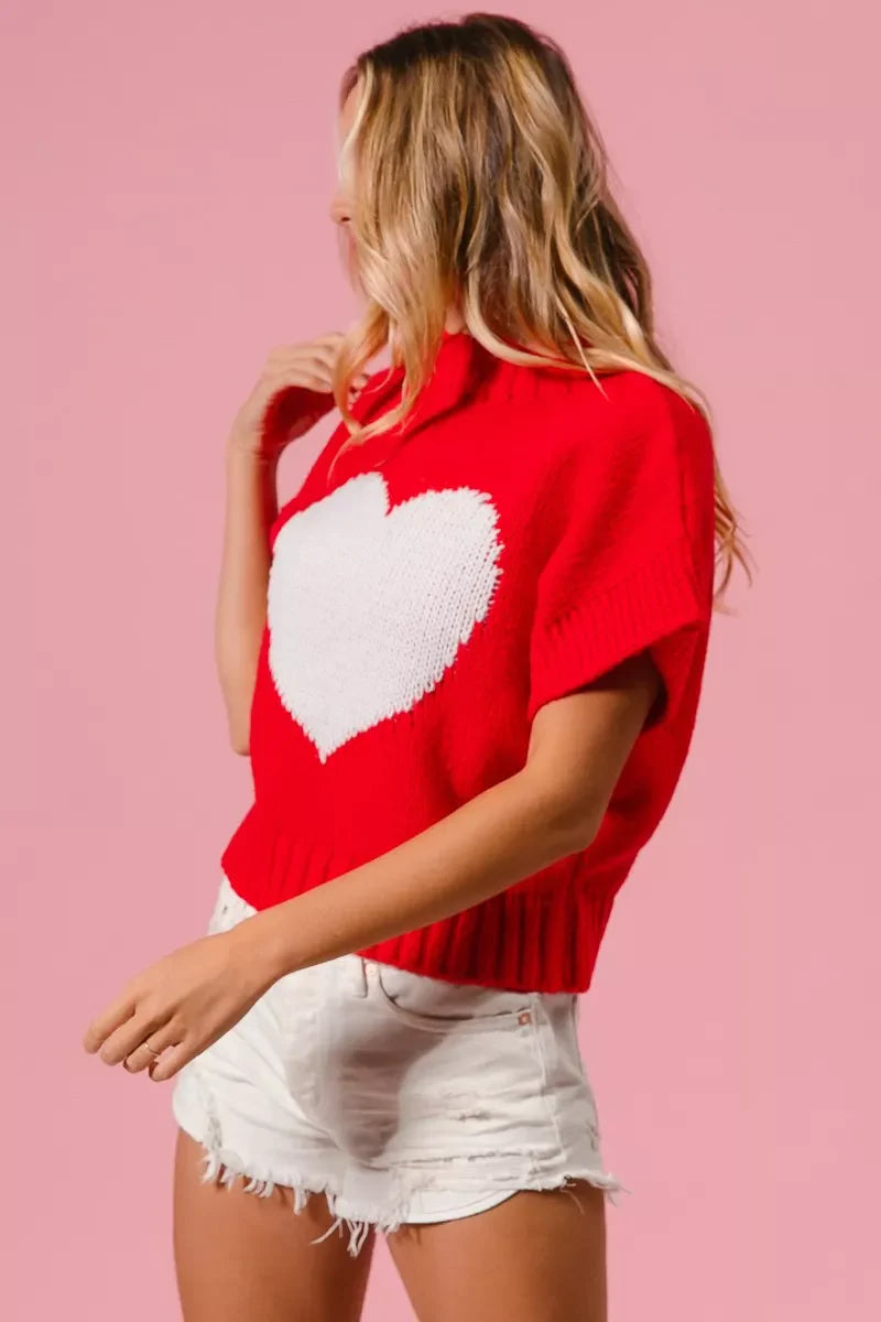 Rib Banded Heart Pattern Valentines Sweater