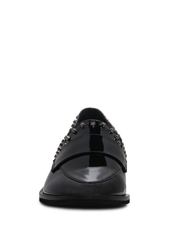 EMILIA Black Shine Forever Stud Penny Loafers - Loving It Shop