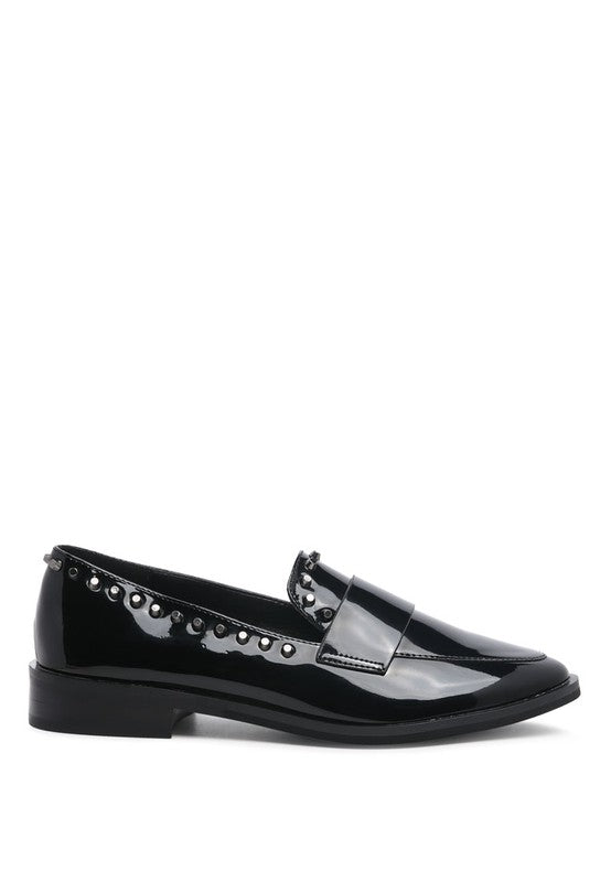 EMILIA Black Shine Forever Stud Penny Loafers - Loving It Shop