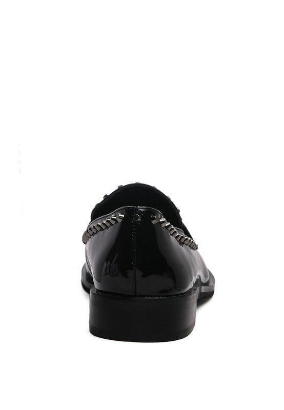 EMILIA Black Shine Forever Stud Penny Loafers - Loving It Shop