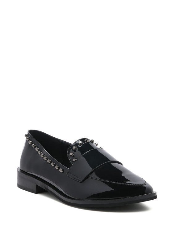 EMILIA Black Shine Forever Stud Penny Loafers - Loving It Shop