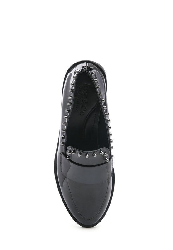 EMILIA Black Shine Forever Stud Penny Loafers - Loving It Shop