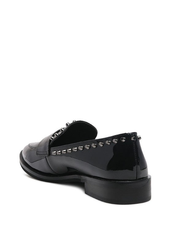 EMILIA Black Shine Forever Stud Penny Loafers - Loving It Shop