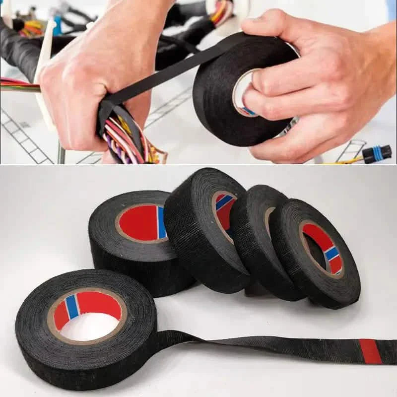 5-Meter Heat-Resistant Electrical Tape – Black Polyester for Car &amp; Cable Management