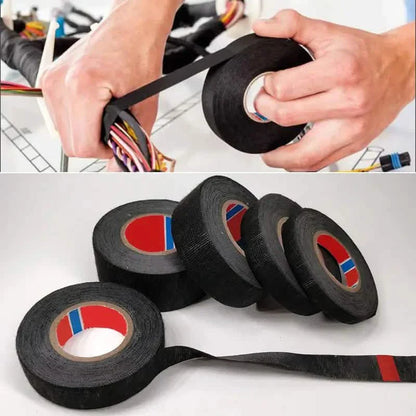5-Meter Heat-Resistant Electrical Tape – Black Polyester for Car &amp; Cable Management