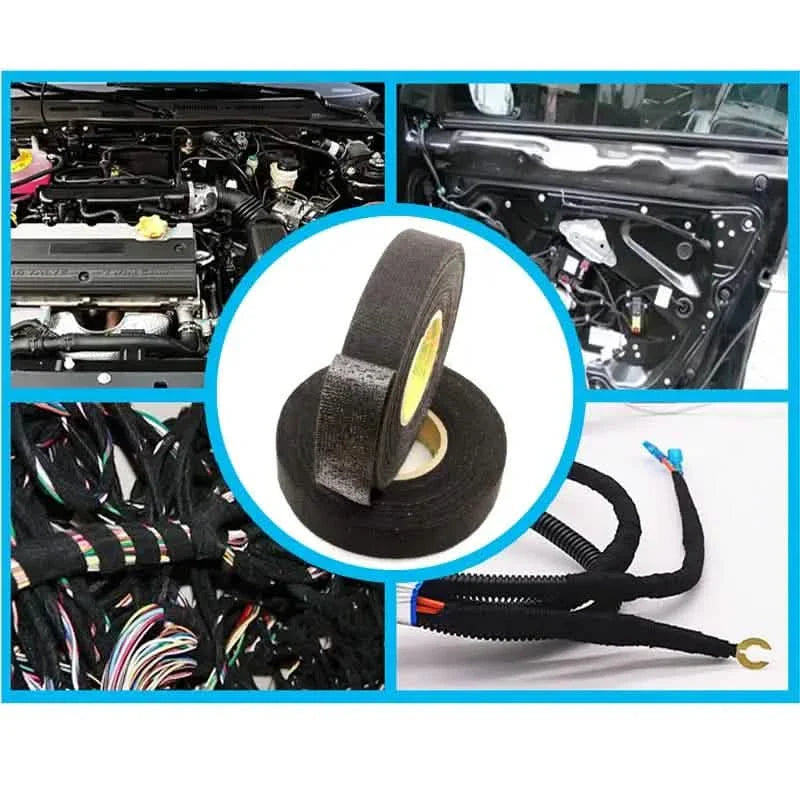5-Meter Heat-Resistant Electrical Tape – Black Polyester for Car &amp; Cable Management