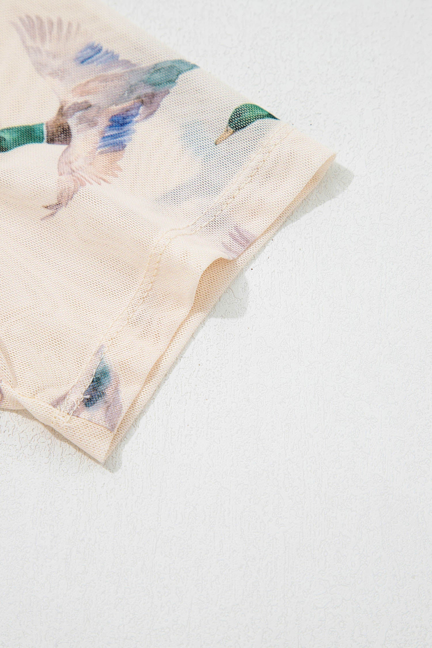 Beige Mallard Sheer Mesh Short Sleeve Top - Loving It Shop