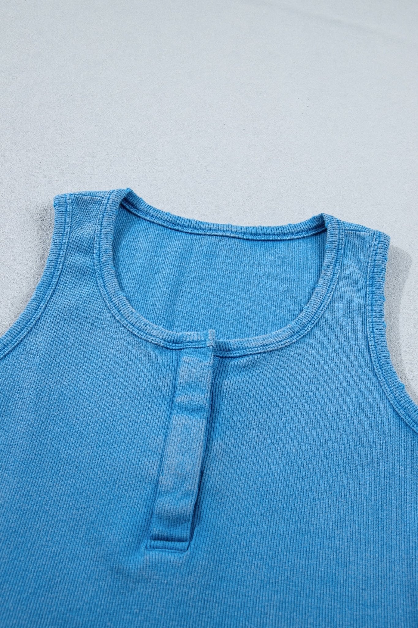 Blue Vintage Distressed Ribbed Mineral Wash Tank Top - Loving It Shop