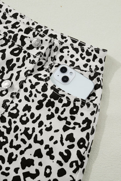 Brown Leopard Print Button Overlap Denim Shorts