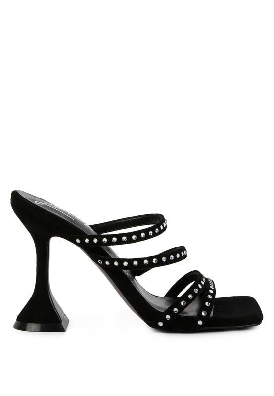 FACE ME STUDDED MID HEEL MULTI STRAP SANDALS - Loving It Shop