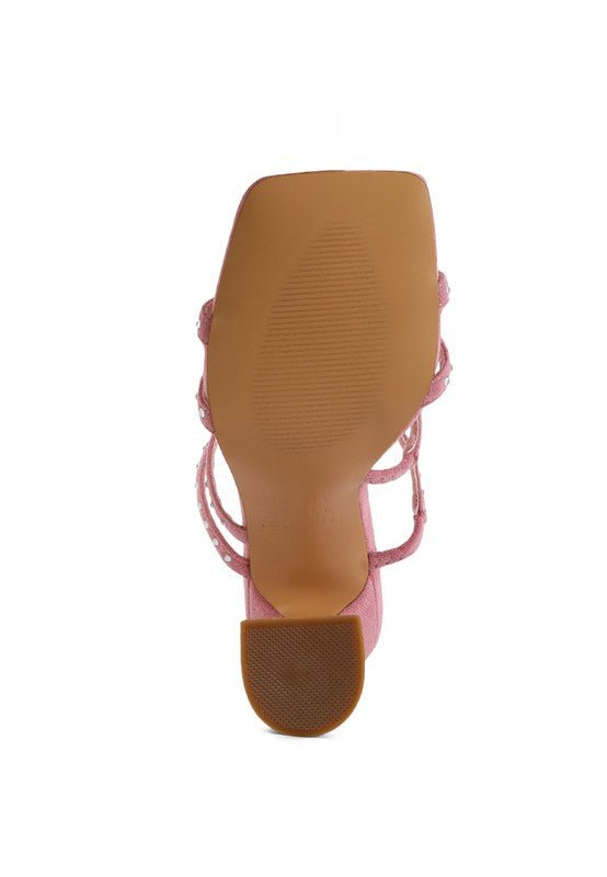 FACE ME STUDDED MID HEEL MULTI STRAP SANDALS - Loving It Shop