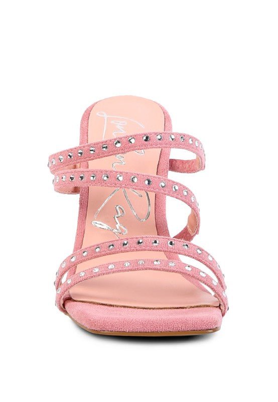 FACE ME STUDDED MID HEEL MULTI STRAP SANDALS - Loving It Shop