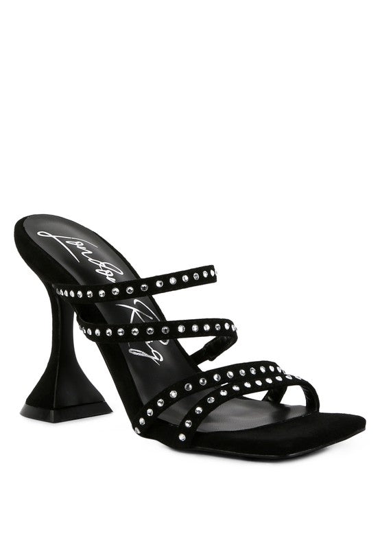 FACE ME STUDDED MID HEEL MULTI STRAP SANDALS - Loving It Shop