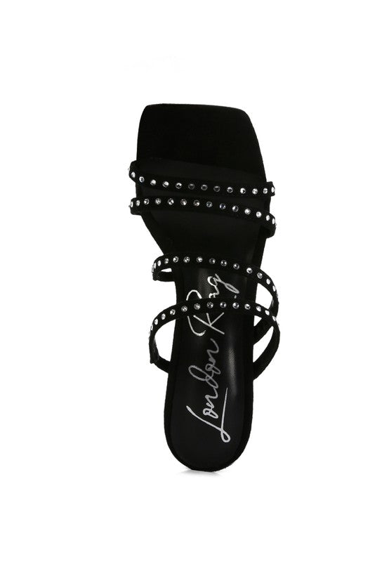 FACE ME STUDDED MID HEEL MULTI STRAP SANDALS - Loving It Shop