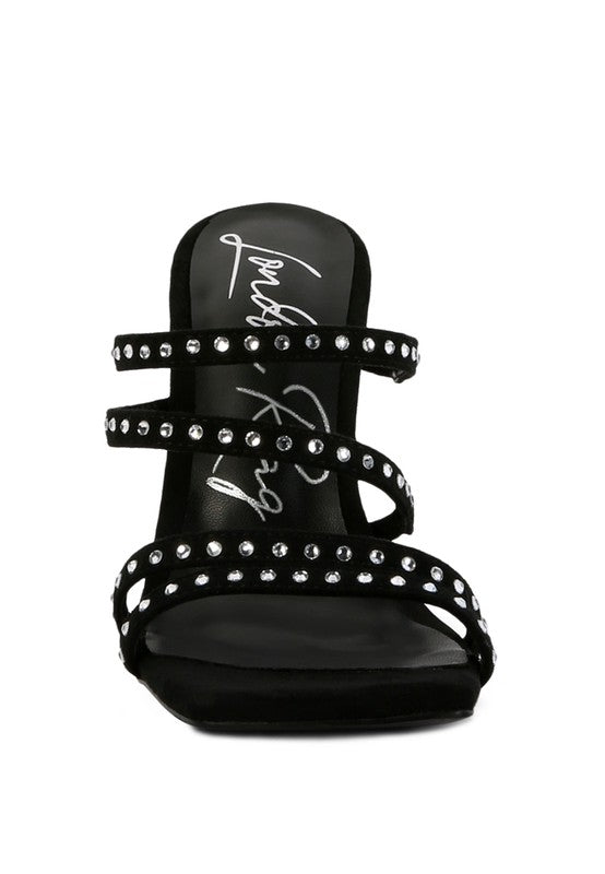 FACE ME STUDDED MID HEEL MULTI STRAP SANDALS - Loving It Shop