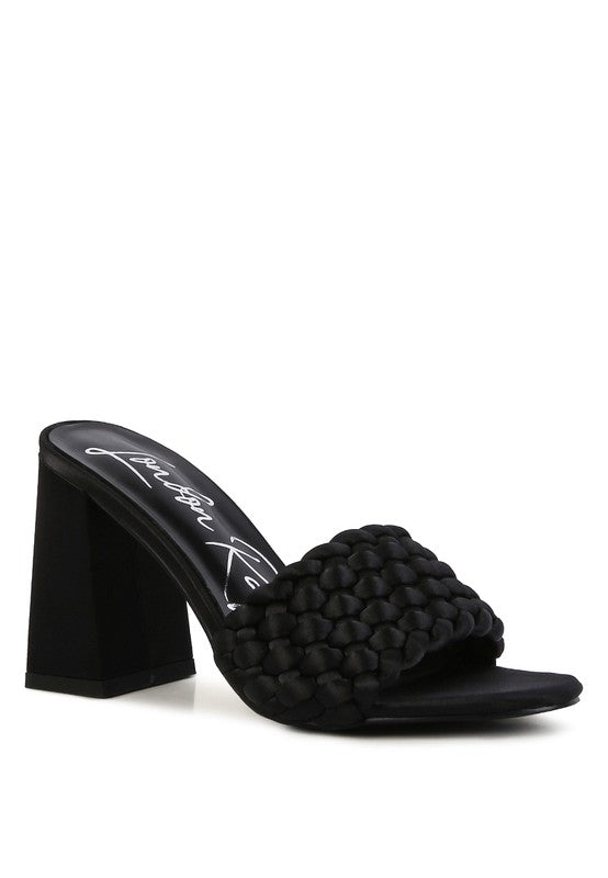 LUST LOOK BRAIDED SATIN BLOCK SANDALS - Loving It Shop