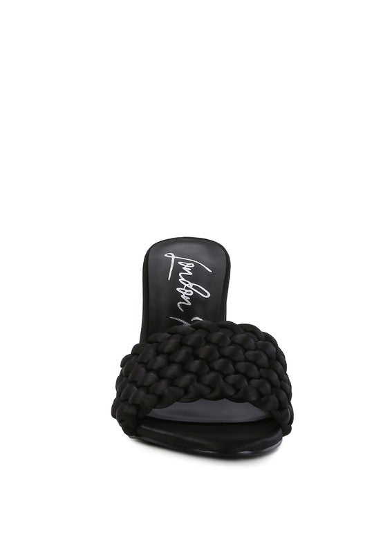 LUST LOOK BRAIDED SATIN BLOCK SANDALS - Loving It Shop