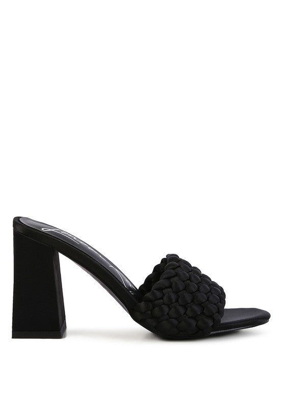 LUST LOOK BRAIDED SATIN BLOCK SANDALS - Loving It Shop