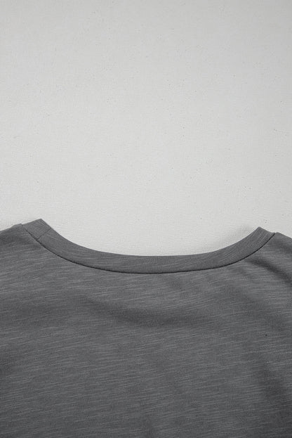 Dark Grey Layered Ruffle Short Sleeve Round Neck Top