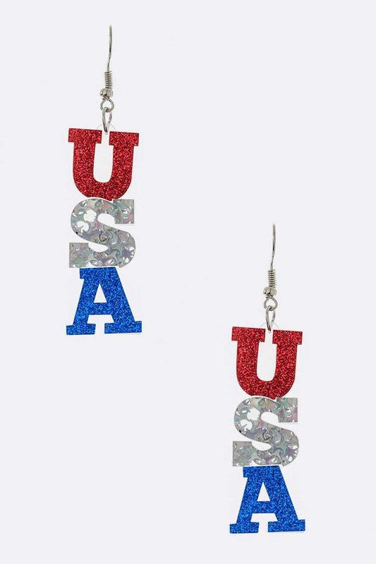 USA Cutout Glitter Earrings - Loving It Shop