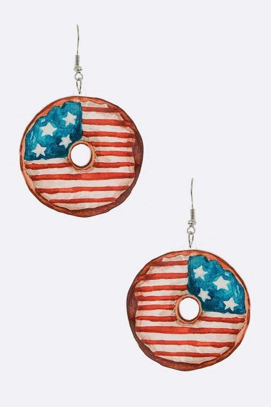 USA Flag Painted Donut Cutout Earrings - Loving It Shop