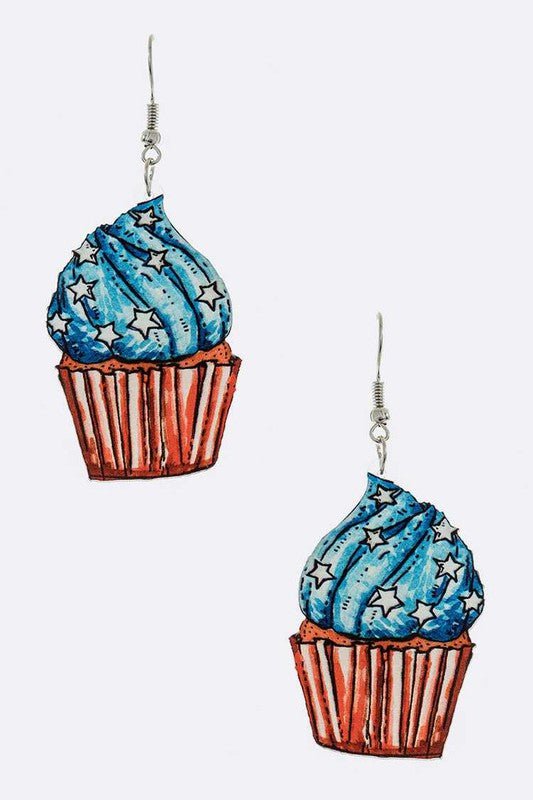 Patriot Color Printed Cupcake Cutout Earrings - Loving It Shop