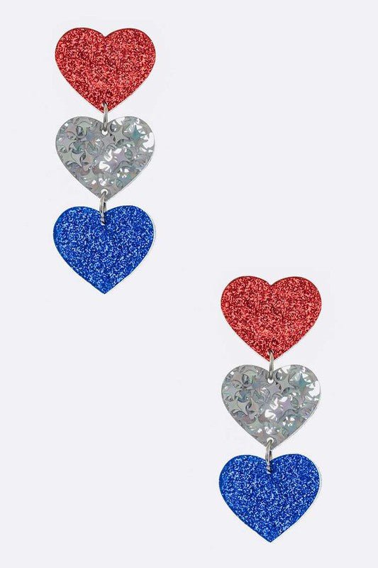 Patriot Color Glitter Star Drop Earrings - Loving It Shop