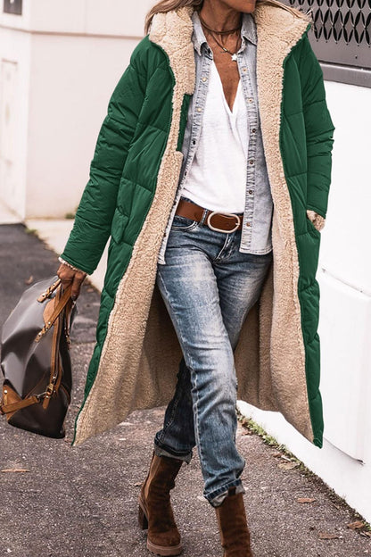 Solid Color Hooded Long Coat Winter Long Sleeve Double-sided Wear Slim Elegant Cardigan Jacket Top Women&