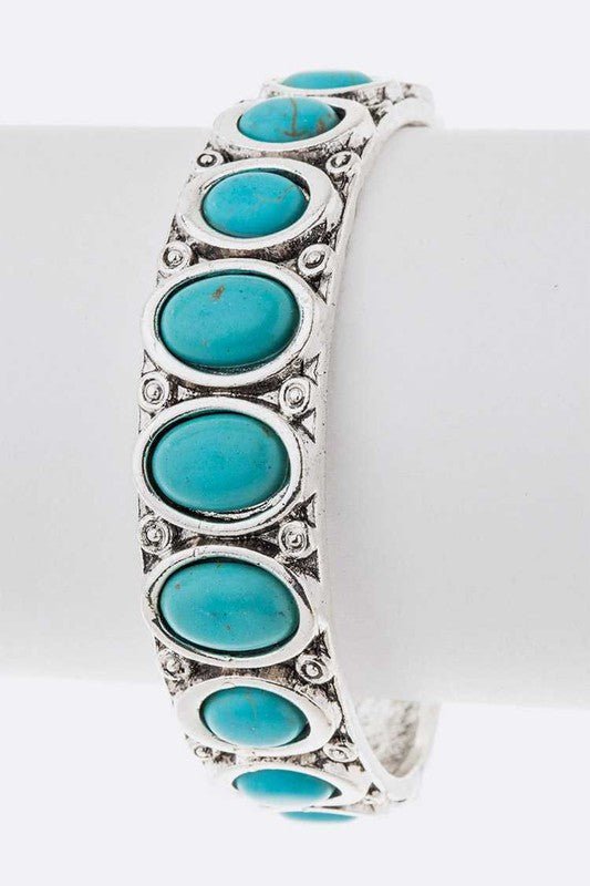 Oval Stone Adjustable Open Bangle - Loving It Shop