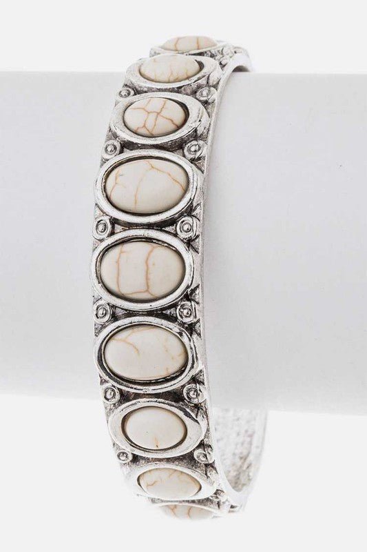Oval Stone Adjustable Open Bangle - Loving It Shop