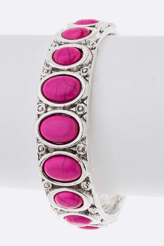 Oval Stone Adjustable Open Bangle - Loving It Shop