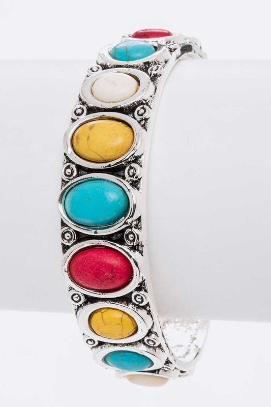 Oval Stone Adjustable Open Bangle - Loving It Shop