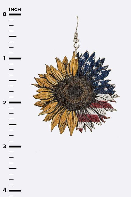 Flag Print Sunflower Wooden Earrings - Loving It Shop