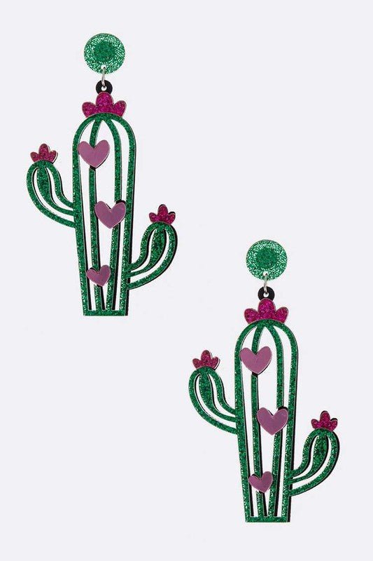Glitter Cutout Cactus Earrings - Loving It Shop