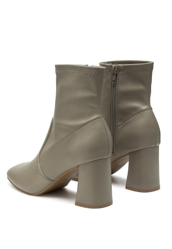 DAFFOFIL VEGAN LEATHER BLOCK HEELED ANKLE BOOTS