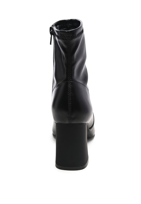 DAFFOFIL VEGAN LEATHER BLOCK HEELED ANKLE BOOTS