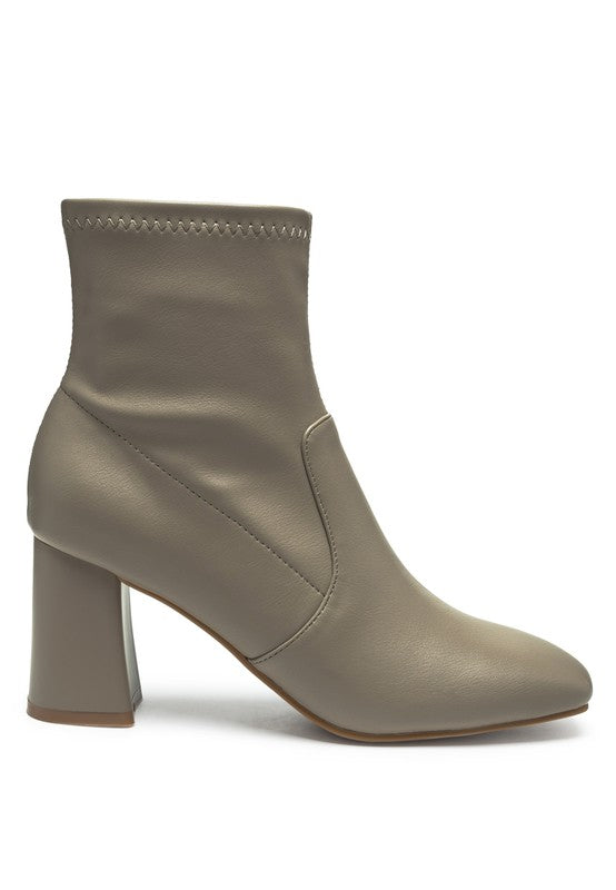 DAFFOFIL VEGAN LEATHER BLOCK HEELED ANKLE BOOTS